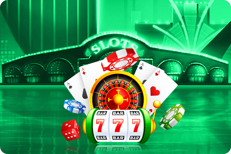 Slot illustration with cards, dice and roulette