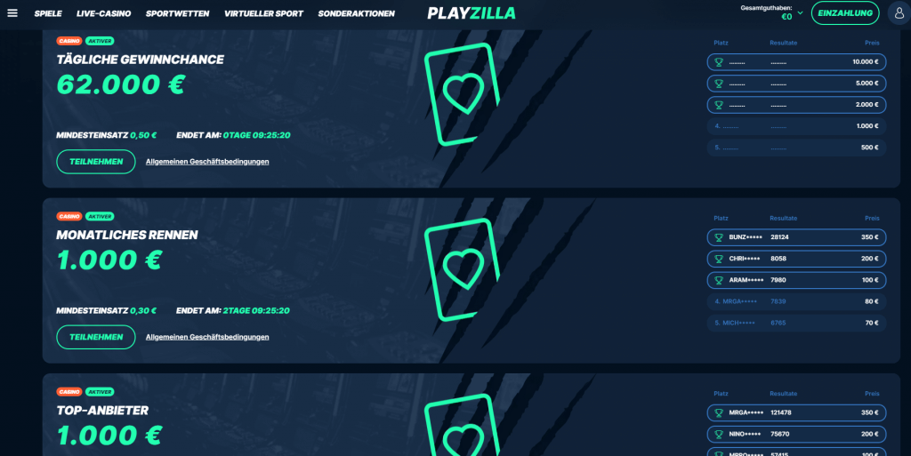PlayZilla Casino Tournaments